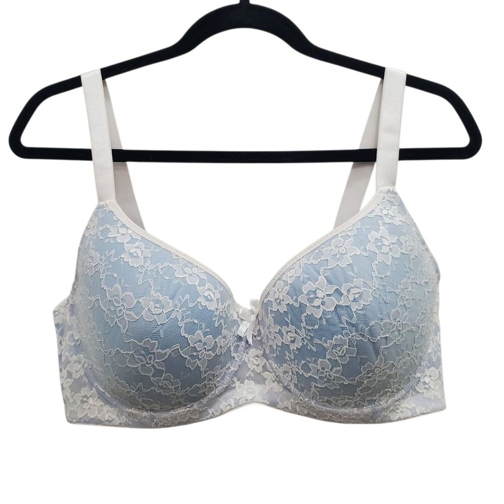 Paramour UO-1804 Baby Blue White Lace Victorian Underwire‎ Full Figure Bra 40D